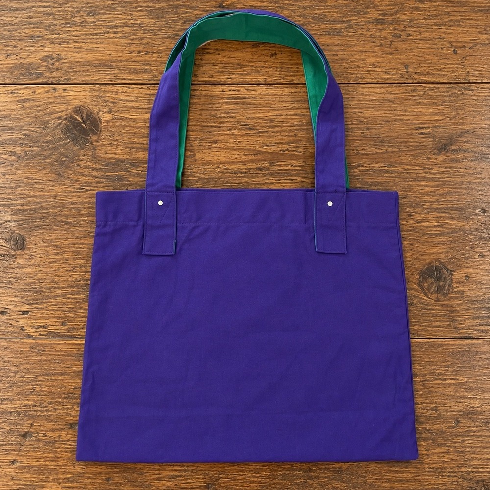 Vintage Esprit Purple Canvas Tote Bag Rainbow Logo Y2K Zipper Pocket Green Trim - Picture 2 of 10